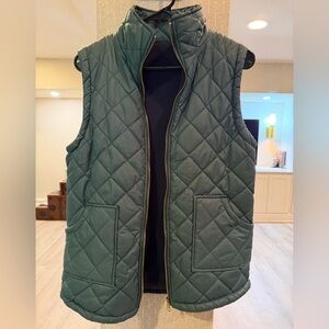 Reversible Quilted Puffer Vest - Hunter Green/Navy Blue - Size S/M